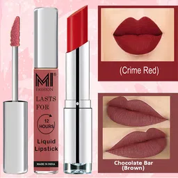 MI FASHION Lips on Fleek Liquid Lipstick 3.5ml - 10 & Creamy Matte Lipstick 3.5g - 09-57