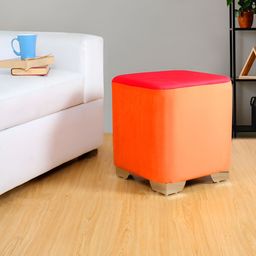 Shadowkart Orange & Pink Colored Wooden Pouffes Sitting Mudda Square Ottoman-image-63