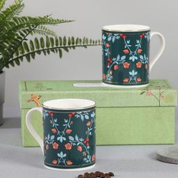 India Circus 2 Pcs Teal Green & White Printed Bone China Glossy Mugs - 360 ML Each-11