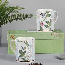 India Circus White & Green 2 Pieces Printed Bone China Glossy Mugs 360ml each-10