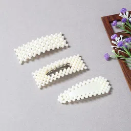Golden Peacock Women White Set of 3 Embellished Tic Tac Hair Clip-image-38
