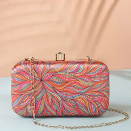 Anouk Pink Printed Box Clutch-2