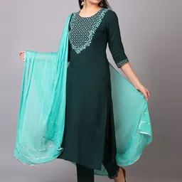 V TRADITION Ethnic Motifs Yoke Design Thread Work Kurta with Trousers & Dupatta-2