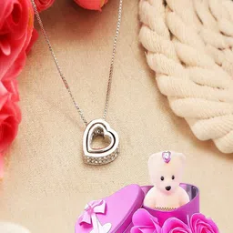 UNIVERSITY TRENDZ Silver-Plated Heart Pendant With Chain & Teddy Home Gift Set-image-9