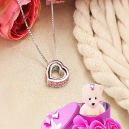 UNIVERSITY TRENDZ Silver-Plated Heart Pendant With Chain & Teddy Home Gift Set-image-10