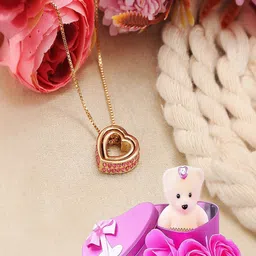 UNIVERSITY TRENDZ Gold-Plated Heart Pendant With Chain & Teddy Home Gift Set-image-31