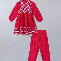 MUSHKIYA Girls Round Neck Yoke Design Regular Kurta with Trousers-image-81