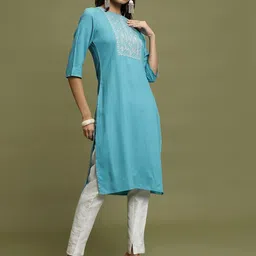 Vishudh Blue Floral Yoke Design Thread Work Straight Kurta-image-47