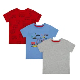 Mothercare Boys Set of 3 Printed Round Neck regular Fit Pure Cotton T-shirts-image-15