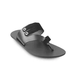 Mochi Men Black Leather Comfort Slip On Sandals-image-97
