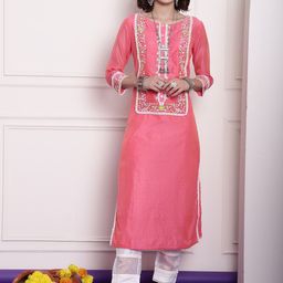 Tulsattva Floral Printed Chanderi Silk Regular Kurta-image-77