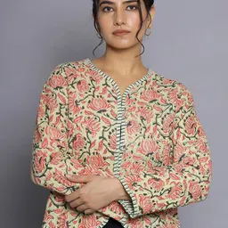 HANDICRAFT PALACE Floral Printed Reversible Crop Quilted Tailored Jacket-image-20