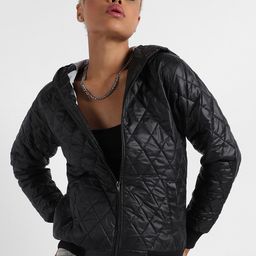 Campus Sutra Black Windcheater Long Sleeves Outdoor Hooded Quilted Jacket-picture-37