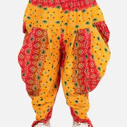 BownBee Girls Yellow & Red Printed Cotton Dhoti Pants-23
