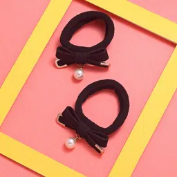VOGUE PANASH Girls Set of 2 Black Bow Detail Beaded Ponytail Holders-32
