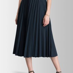 FableStreet Black Pleated Flared Midi Skirt-picture-39