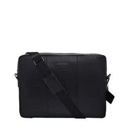 OLIVE MIST Unisex Black Ostrich Textured Genuine Leather Laptop Bag-image-14