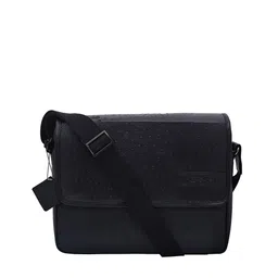 OLIVE MIST Unisex Black Textured Leather Laptop Bag-image-6