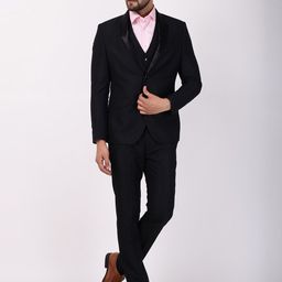 Blackberrys Men Microstructure Slim Fit Single-Breasted Three-Piece Wedding Suit-53