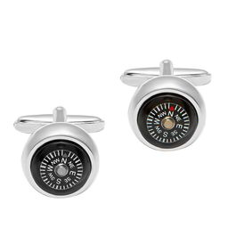 bodha Men Black Silver-Plated Compass Design Cufflink-image-69