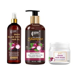 LOOK Set Of 3 Onion Black Seed Oil 200 ml, Red Onion Shampoo 300 ml & Hair Mask 180 g-40
