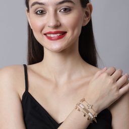 Madame Women Pack Of 3 Rose Gold & Pink Handcrafted Rose Gold-Plated Link Bracelet-31