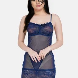 COLOR STYLE Self Design Laced Baby Doll With Mask-picture-41