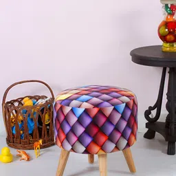 Shadowkart Red &Yellow  Geometric Printed Round Velvet Tufted Ottomans image 1