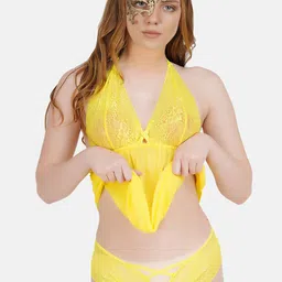 COLOR STYLE Self Design Halter Neck Baby Doll With Golden Mask-image-12