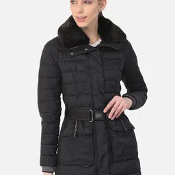 Woods Women Black Solid Water Resistant Longline Bomber Jacket-image-86