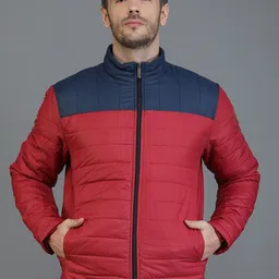 TQS Men Red & Navy Blue Colourblocked Windcheater and Water Resistant Bomber Jacket-picture-22