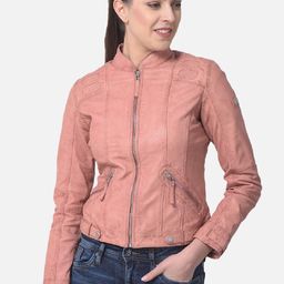Woods Women Peach-Coloured Water Resistant Leather Jacket-image-88