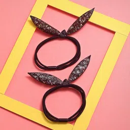 VOGUE PANASH Women Black & Silver-Toned Set of 2 Embellished Ponytail Holders-84