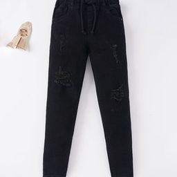 Ed-a-Mamma Boys Black Solid Pure Cotton Denim Joggers-image-58