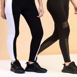 KRONMENINEN Pack Of 2 Striped 4Way Stretchable Skinny Fit Rapid Dry Ankle Length Tights-picture-18