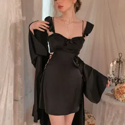 XPIOX Women Satin Baby Doll With Robe-image-1