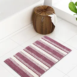 OBSESSIONS Magenta & White Striped Pattern Rectangle 2000 GSM Anti Skid Bath Rug-1