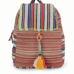 The House of Tara Women Striped Tasselled Backpack-52