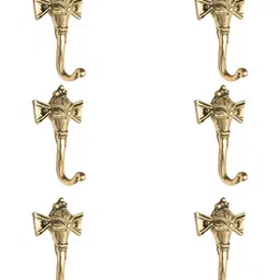 IndianShelf God-Toned 6 Pieces Brass Tribal Elephant Face Cloth Hangers Coat Hooks-image-24