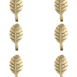 IndianShelf Gold Toned 6 Pieces Brass Betel Leaf Shaped Wall Hooks-image-15