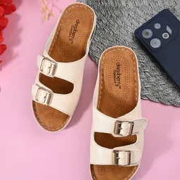 DressBerry Cream-Coloured Buckle Detail Open Toe Flats-image-36