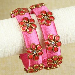 Asthetika Kids Girls Set Of 2 Kundan Studded Thread Bangles-1