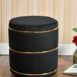 Shadowkart Black Velvet & Wooden Round Ottoman-image-41