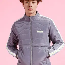 The Indian Garage Co Grey Striped Stand Collar Padded Jacket-image-39