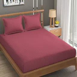 Homefab India Pink Striped Cotton 180 TC Queen Bedsheet With 2 Pillow Covers-image-41