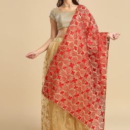Dupatta Bazaar Geometric Embroidered Phulkari Organza Dupatta-picture-10