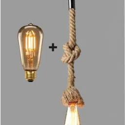 Natural Jute Rope Ceiling Hanging Pendant Light 1Mtr knotable (WITH BULB) 1 UNIT Pendants Ceiling Lamp-4