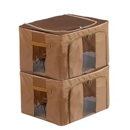 Kuber Industries Set Of 2 Brown Solid Storage Organisers-37