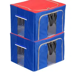 Kuber Industries Set Of 2 Blue & Red Printed Wardrobe Organizers-35