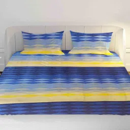 mayfair homes london Blue Geometric 104 TC Cotton 1 Double Bedsheet with 2 Pillow Covers-picture-6